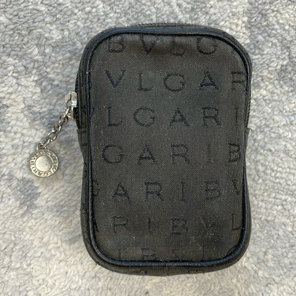 Bvlgari Mono Logo Mania Mini Zip Pouch Case Black Canvas Compact - Picture 3 of 14